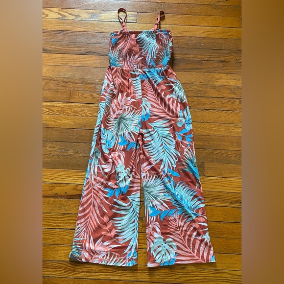 Tropical pattern rust colored sleeveless jumpsuit - Picture 4 of 5